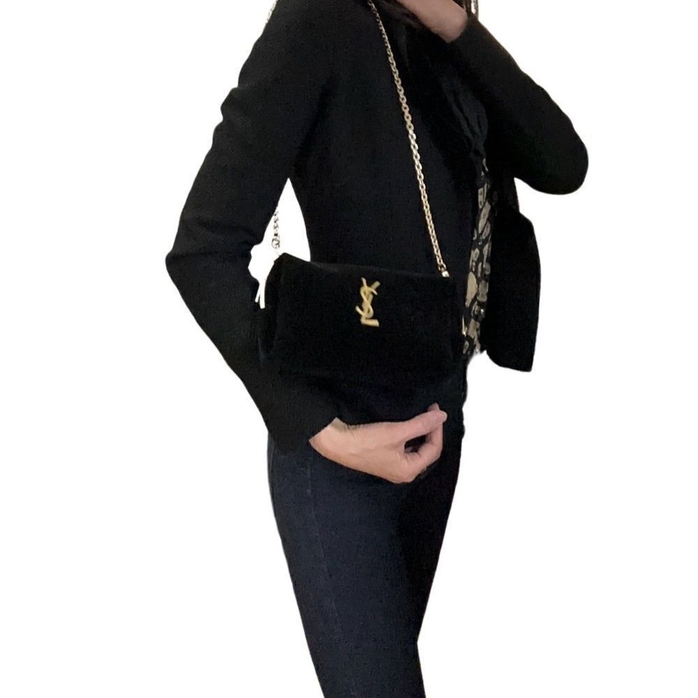 YSL makeup black velvet golden logo evening bag